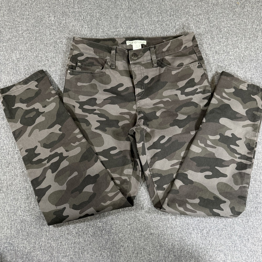 Cleo Petites Womens Size 4 Camo Skinny Jeans Gray Stretch Mid Rise Pants - Picture 2 of 6